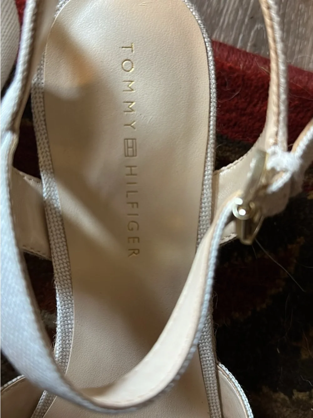 Tommy Hilfiger Cream Woven Espadrille Wedge Sandals